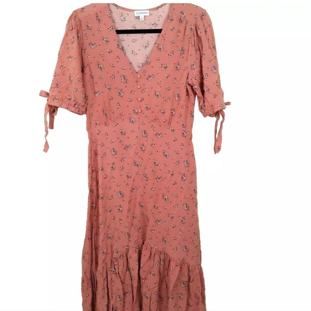 Luxology Cottagecore Dress Women's Size Small Empire Cut Ruffle Hem Floral Print